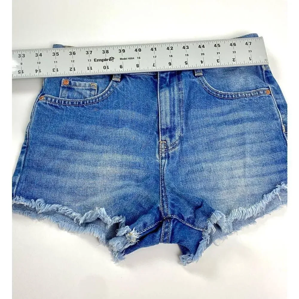 Zara Premium Wash Trafaluc Frayed Jean Shorts Womens Size 2 Blue Casual Summer